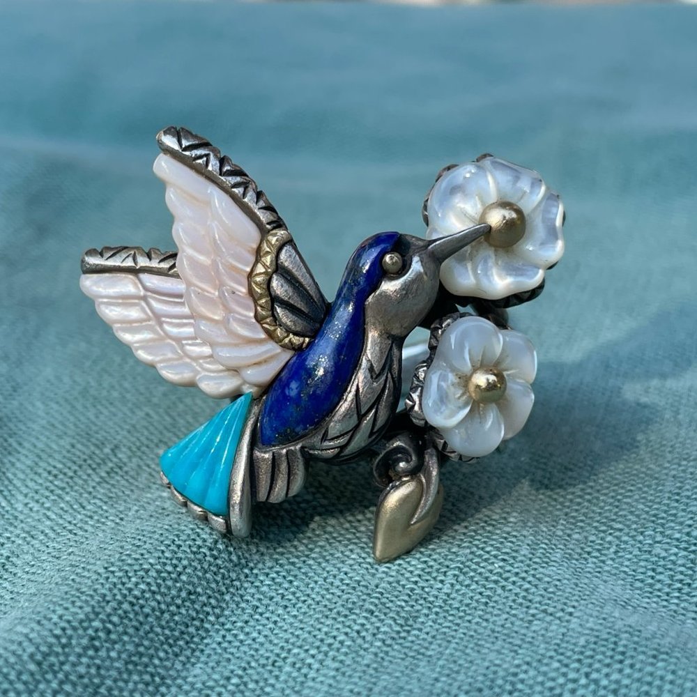 Barbara Bixby Sterling & 18K Hummingbird Gemstone Ring